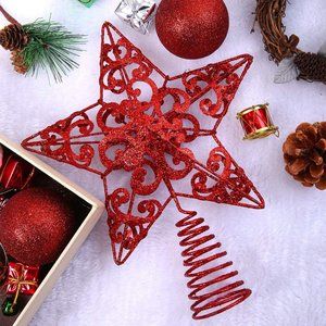 NWT! Aneco Red Metal Glitter Christmas Tree Star Topper